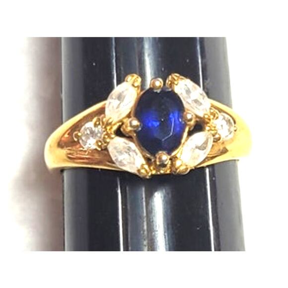 Premier Designs England's Rose Ring Sz 9.25 Blue Sapphire Style Stone Open Back - Picture 1 of 5